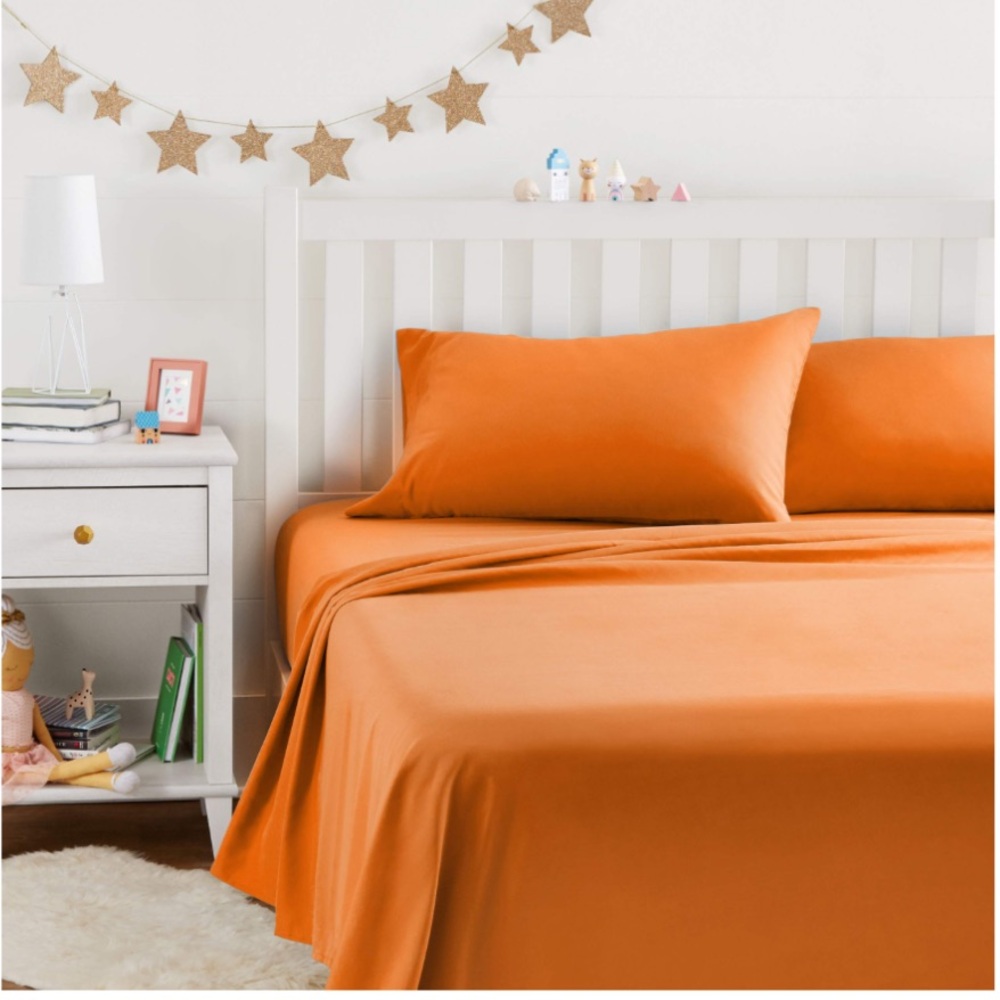 Kid’s Soft Easy-Wash Lightweight Microfiber 4-Piece Sheet Set-Bright Orange